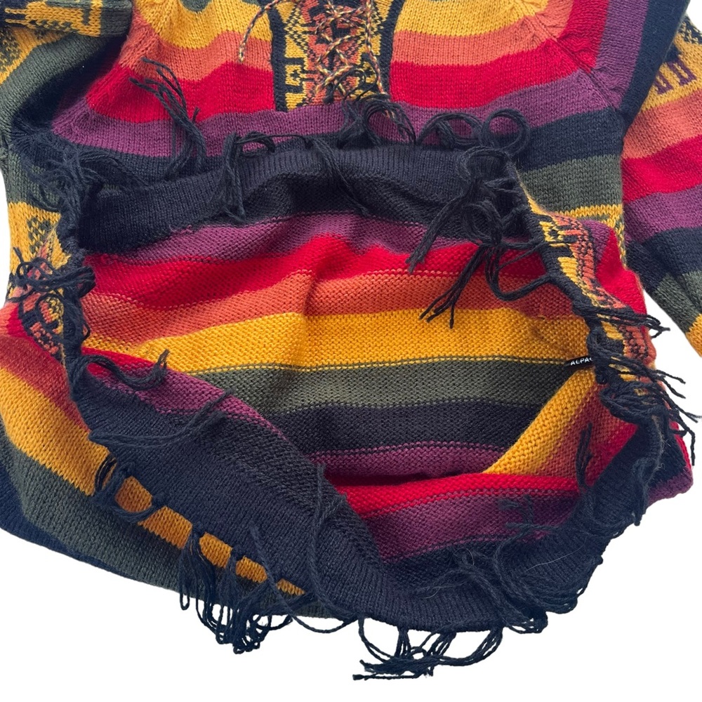 ARTESANIAS APAZA ALPACA Women’s S/M Peru Multicolor Sunset Stripe Hooded Sweater - Picture 12 of 15